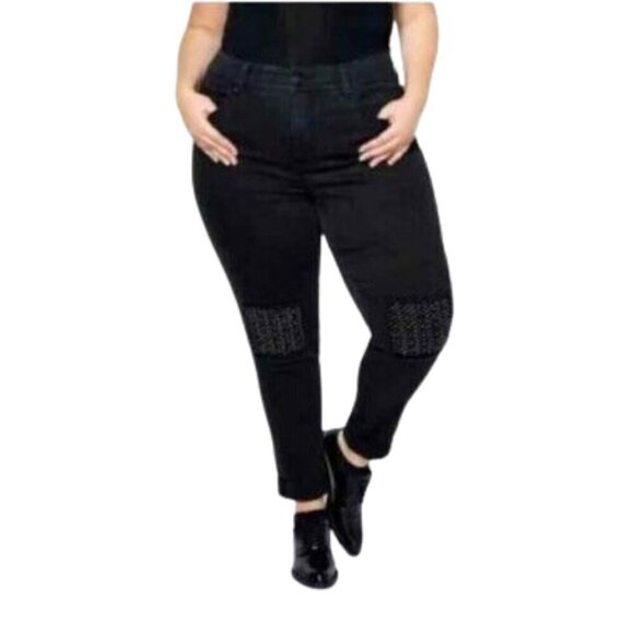 Seven7 Melissa McCarthy Black High Rise Studded Skinny Jeans Sz 18W - Picture 1 of 13